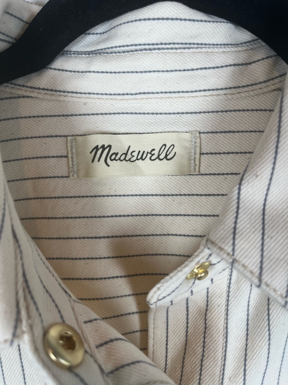 Madewell Denim Classic Button-Up Shirt‎ in Pinstripe Railroad Stripes Rigid - Picture 5 of 9